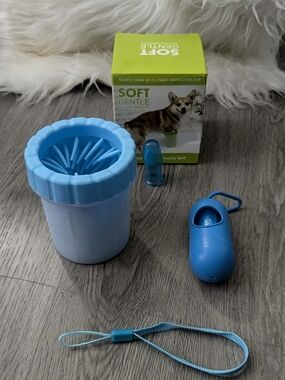 Blue Dog Paw Cleaner with Waste Bag Dispenser